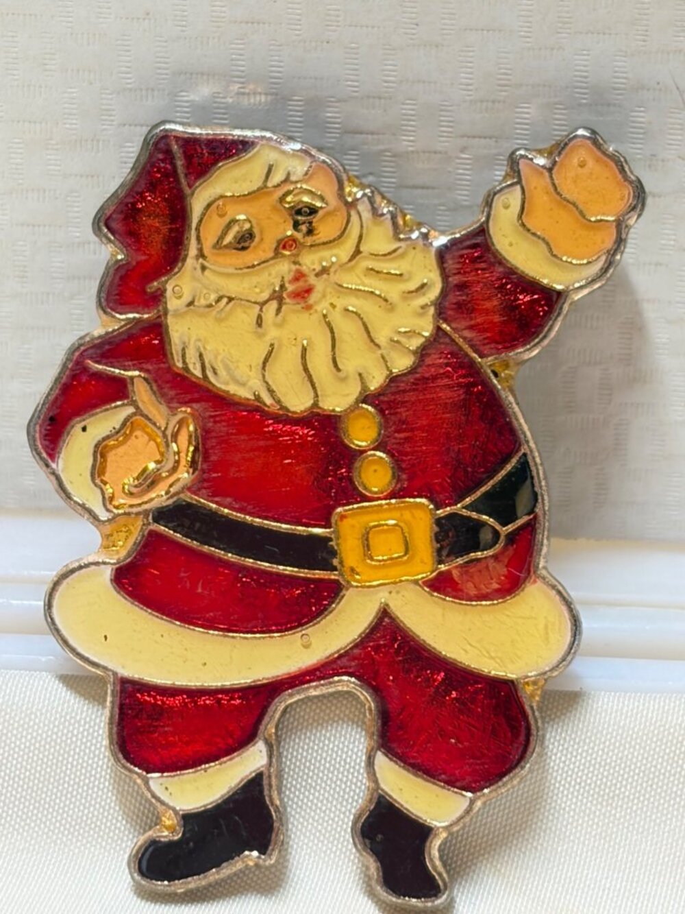 Vintage Enamel Santa Claus Brooch Pin Red Christmas Holiday Jewelry 1.5"